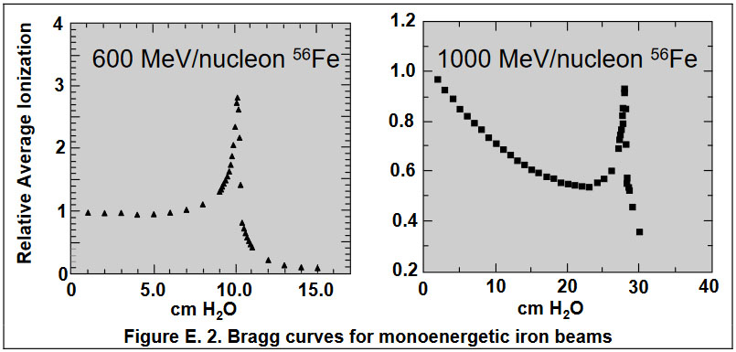 Bragg curves for monoenergetic iron beams